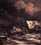 Jacob van Ruisdael Village at Winter at Moonlight oil painting artist
